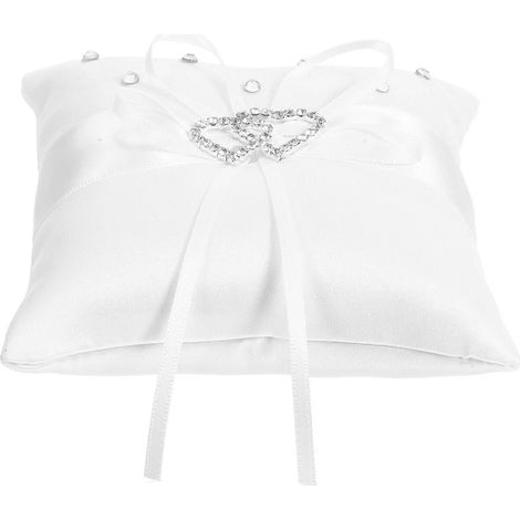 Coussin porte-alliances double cœur 1010cm avec rubans de satin (blanc) (1/5)