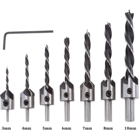 Perceuse à tête fraisée à trois pointes pour le travail du bois perceuse électrique à main outil de perçage ensemble de perceuses (3/4/5/6/7/8/10mm) (1/5)