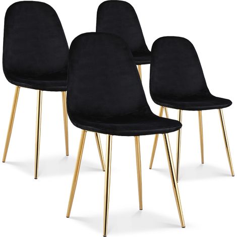 Lot de 4 chaises Bali velours noir pieds doré