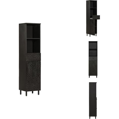 Armoire de salle de bain noir 38x33x160 cm bois massif manguier - Meuble De Salle De Bain - Armoire De Salle De Bain - Rangement Salle De Bain - Commode Salle De Bain - Mobilier Salle De Bain (1/5)