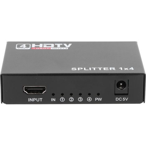 Répartiteur vidéo 1 entrée 4 sorties compatible 1080p, alimentation USB, boîtier en alliage, compatible HD pour ordinateur de bureau (1/5)