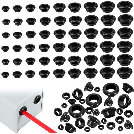 90 Pièces Passe Fil Caoutchouc Noir Passe Cable Caoutchouc Imperméable œIllet de Câble pour Protéger Fils Câbles 9 Tailles, 3mm, 4mm, 5mm, 6mm, 7mm, 8mm, 10mm, 12mm, 14mm (1/5)