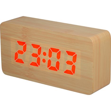 Réveil Digital Bois MDF RGB 115 Couleurs Contrôle Vocal 3 Alarmes Snooze Affichage Température Date 2 Ports USB Charge Naturel (1/5)