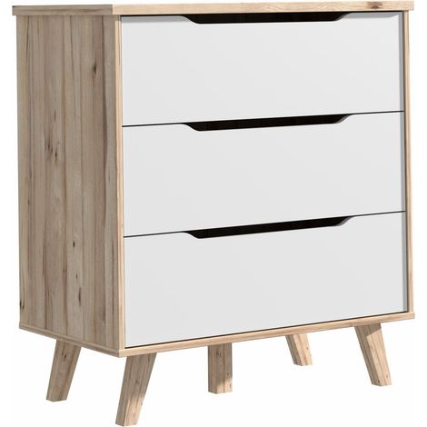 FINLANDEK Commode de chambre VANKKA scandinave decor chene et blanc mat + pieds en bois massif - L 80 cm (1/5)