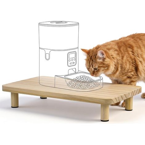 Support Surélevé en Bois Massif pour Distributeur Croquettes Chat Automatique – Ergonomique, Antiglisse, Réduit la Pression sur la Colonne, 34 x 19,5 x 6 cm (1/5)
