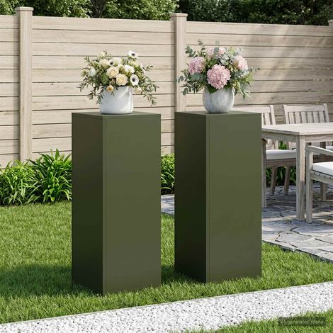 vidaXL Soporte de plantas 2 pcs Verde oliva 30 x 30 x 80 cm Acero (1/5)