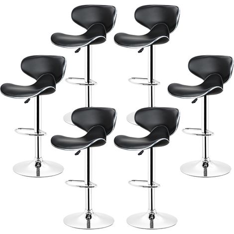 Hofuton 6 x Tabouret de bar en similicuir, tabouret de bar pivotant, siège bien rembourré, hauteur réglable, noir (1/5)
