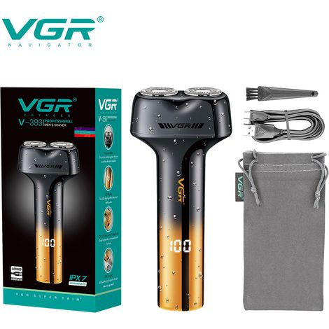 (Noir) Rasoir électrique rechargeable à double lame avec affichage numérique et grille à double lame. (1/4)