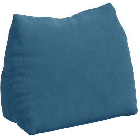 Coussin bleu, mesurant 45 x 20 x 35 cm, en velours côtelé. (1/5)
