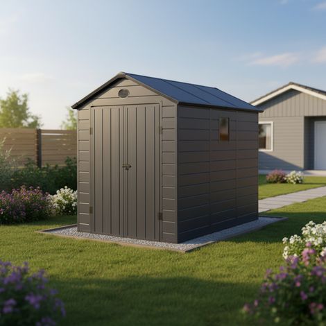Abri Jardin Résine Anthracite 5,32m2 Double Porte Kit Fondation Jôbu (1/3)