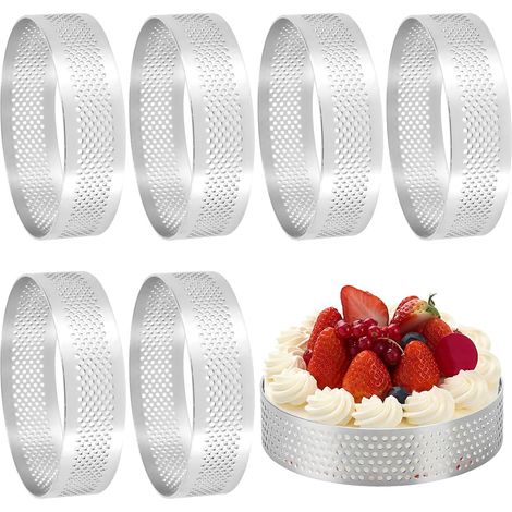6 Piece Pastry Circle Diameter 8 cm Perforated 430 Stainless Steel for Mini Cakes, Pizzas, Muffins - Pie Circle, Individual Tart Mould (1/5)