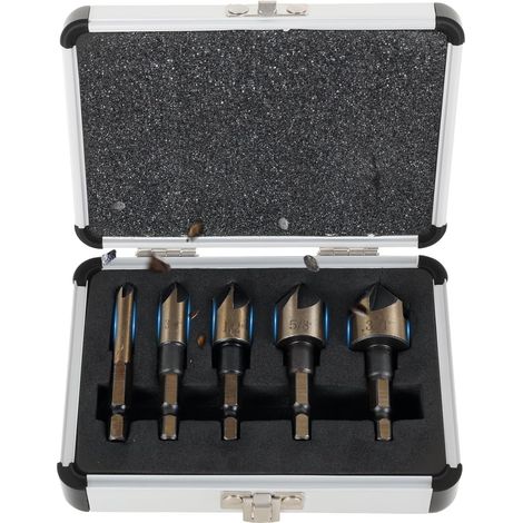5 Stück Kegelsenker Set 19/15,8/12,7/9,5/6,35mm Holzsenker Set mit 1/4 Zoll Sechskantschaft Senkbohrer für Bohren in Kupfer Sperrholz Aluminium Holz Kunststoff (1/5)