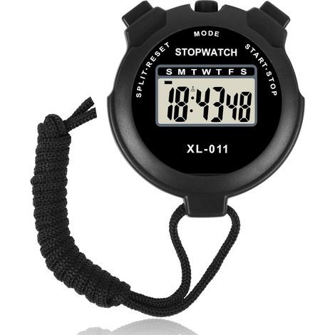 Chronomètre Électronique Étanche, Multifonction Chronomètre de Sport, Chronomètre Numérique Chronomètre Montre Numérique d'Arbitre par Intervalles ABS Extérieure avec Lanière (Noir) (1/5)