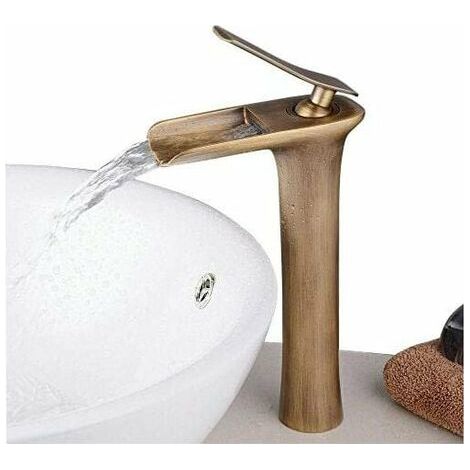Wasserfall-Waschtischarmatur, Messing-Waschtischmischer, Waschtischarmatur, Antikmessing-Bambus-Einhebel-Waschtischarmatur, HANBING Waschtischmischer (1/5)