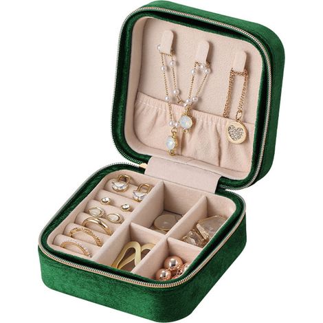 Boite A Bijoux - Boite De Rangement Portable En Velours Avec Miroir - Pour Voyage Et Cadeau - 10 X 10 X 5 Cm - 1 Piece (1/5)