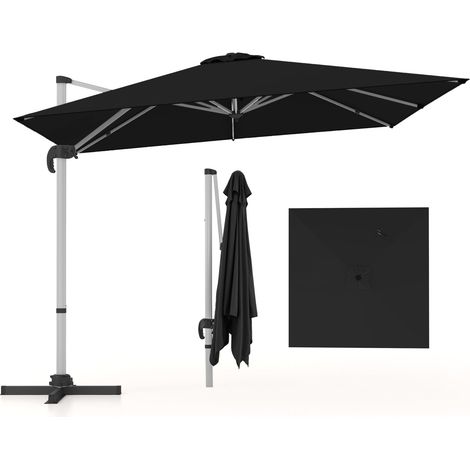 Parasol cuadrado voladizo de 300 x 300 cm rotación de 360° inclinación ajustable parasol de jardín de estilo moderno en poliéster teñido en gris 200012978