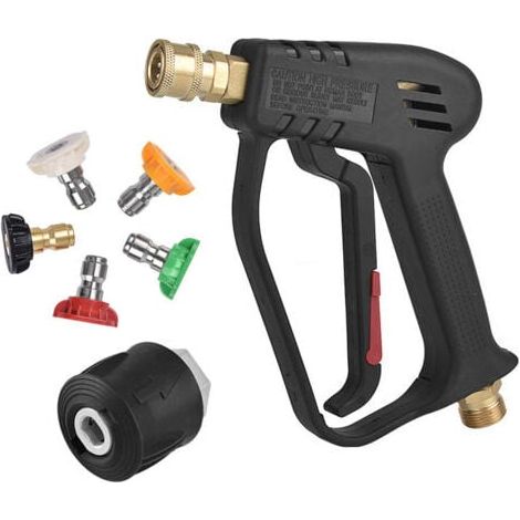 High Pressure Washer Gun, Car Wash Accessory, 4000 PSI Solid Copper Multifunctional Water Nozzle Head, M22 (14 mm) Connector and Karcher Quick Connect with 5 Water Nozzles for Car Cleaning MUMU (1/4)