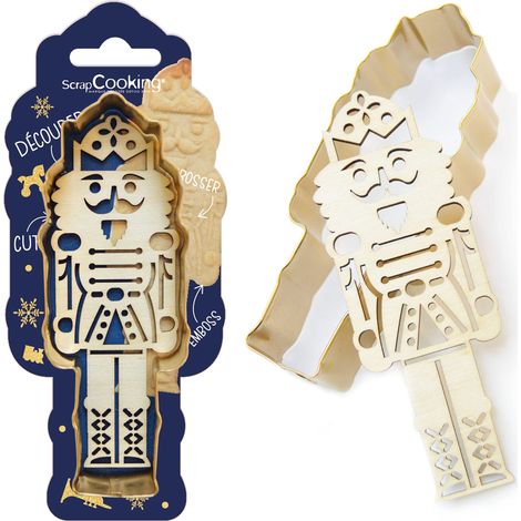 ScrapCooking - Kit Taglierina + Embosser Legno Schiaccianoci - Stampini natalizi in acciaio inox per biscotti in rilievo - Stampo per pasticceria frolla - Colore dorato - 2097 (1/5)