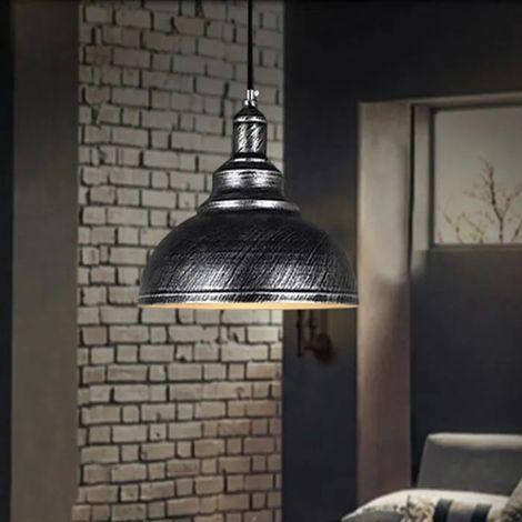 E27 Industrielle Suspension en Métal E27 Lampe Plafonnier Vintage Argent (1/4)