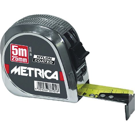 Metrica Rollmeter 5m mit Clip und EG-Prüfzeichen II - automatisches Maßband mit Stoßdämpfung und Nylonüberzug