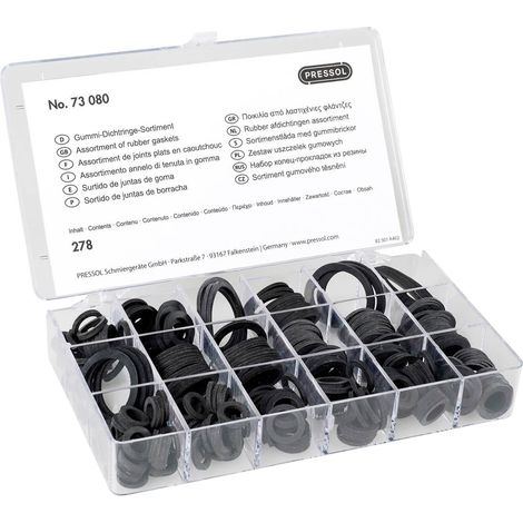 PRESSOL 73080 SET DE JOINTS DÉTANCHÉITÉ EN CAOUTCHOUC 278 PIÈCES 10 DIMENSIONS Ø 9 - 34 MM I CONTENU 1 SET