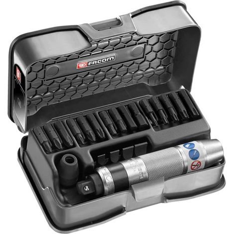 Facom – Composition de 21 outils 1/2' avec tournevis à frapper – Couple 400 N.m – Embouts Pozidriv, Phillips, 6 pans, Impact Torx – Boîte plastique (1/4)
