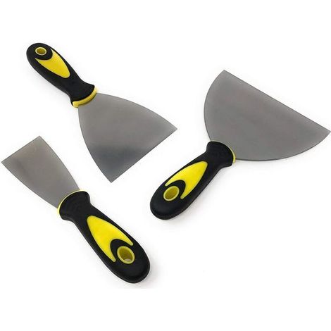 Couteaux à Mastic - Jeu de Spatules en Acier Inoxydable - Couteau à Enduire - Spatule de Plâtrier - Ensemble de 3 Pièces - 3 Mesures (1/4)