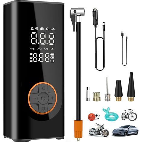 Compresor de aire portátil de 150 PSI para inflar neumáticos de coche con manómetro inalámbrico, batería de 10000 mAh, inflado 3 veces más rápido, inflador portátil para neumáticos de coche, bicicleta (1/5)