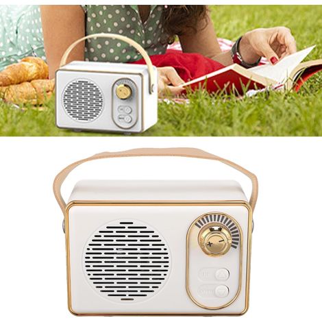 Haut-Parleur Bluetooth rétro, Mini Haut-Parleur Portable, Petit Haut-Parleur Bluetooth, Mini Haut-Parleur rétro pour appareils Android et tablettes (White) (1/5)