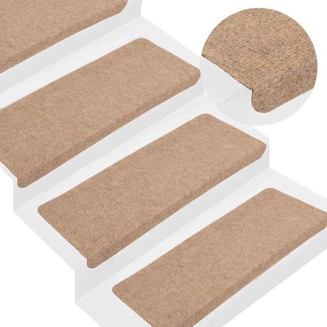 Lot de 15 Tapis d'escalier auto-adhésifs - Tapis de marche pour Enfants, Aînés et Animaux 65x28 cm Beige BV336189 - BonneVie (1/5)