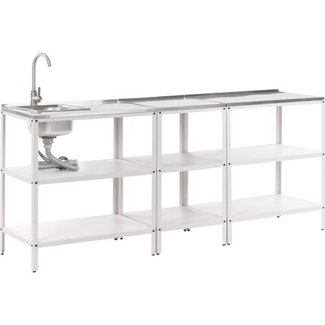 3 Piece Outdoor Kitchen Set with Sink VILAMA Metal White