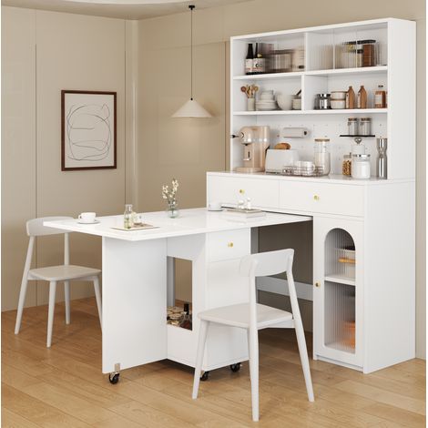 Armario de cocina 120x45x180 cm blanco en MDF con superficie de trabajo, 2 cajones, estante regulable y panel con ganchos (1/5)