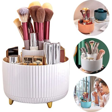 Organiseur de maquillage rotatif à 360°, boîte de rangement pour pinceaux, rouges à lèvres et cosmétiques, coiffeuse (1/5)
