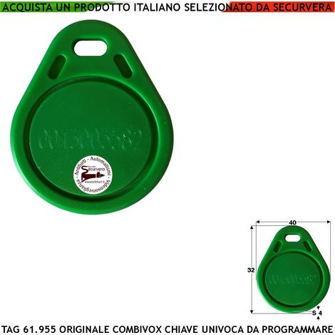 Chiave Elettronica di Prossimità TAG RFID Alta Sicurezza Codice Base Combivox 61.955 Univoco Frequenza di Lavoro 125 KHz Altri Codici Generati Random Con Foro Portachiavi Alimentazione Per Induzione (1/2)