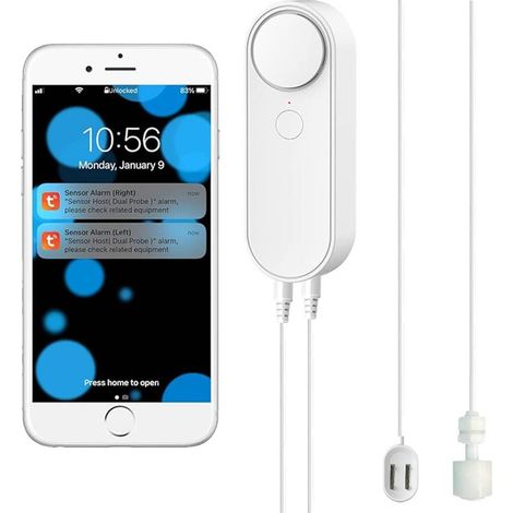 Détecteur de Fuite d'eau et de Niveau d'eau WiFi,Tuya Smart Alarm Alerte APP Volume Fort pour Aquarium réservoir de Poissons de Natation (1/5)