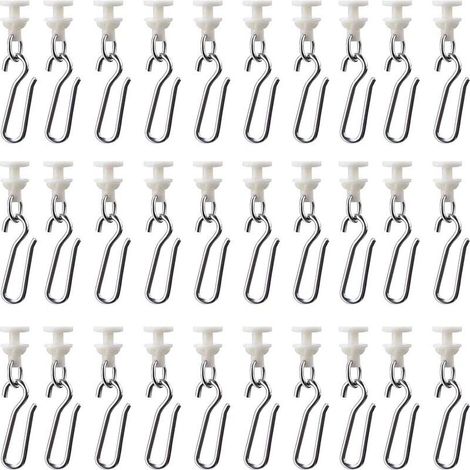 30 Pièces Crochet Rideau Rail Glisseur avec 30 Crochets en Métal pour Rail Décoratif en Rideau Rideau de Porte(Beige) (1/5)