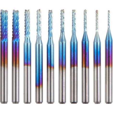 10Pcs Nano Blue Coat CNC Router Bit, 0.8-3.175mm, 1/8 Shank (1/5)