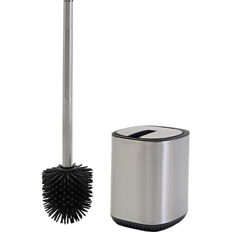 Brosse WC en silicone - Brosse WC en acier inoxydable - Brosse WC en silicone autoportant - Hygiénique, séchage rapide et élégante - Poils en silicone anti-adhésifs - Argenté - L 39 cm (1/5)