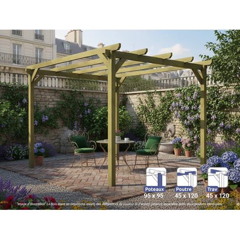 MADERLAND Pergola en bois autoportante - modèle CAMBADOS - 300 x 300 cm (1/4)