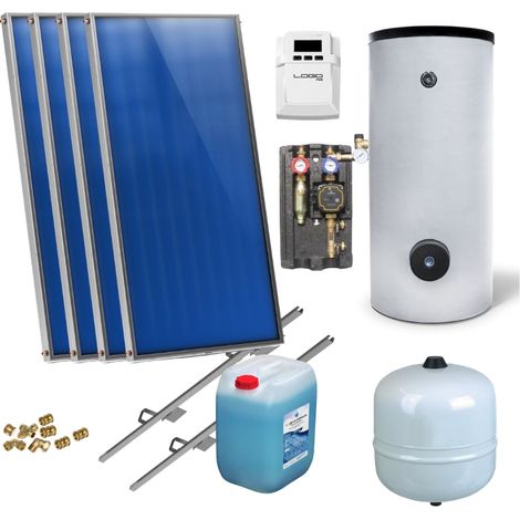 Flachkollektoren Warmwasser Solarpaket 4 Kollektoren Speicher Flachkollektor (1/5)