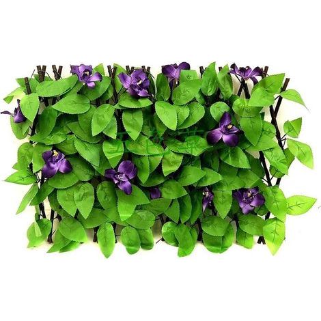 Panneaux de treillis de jardin extensibles - Clôture en bois réglable avec plantes artificielles vertes - Brise-vue décoratif pour extérieur, jardin, balcon, terrasse (orchidée violette)-40cm (1/4)
