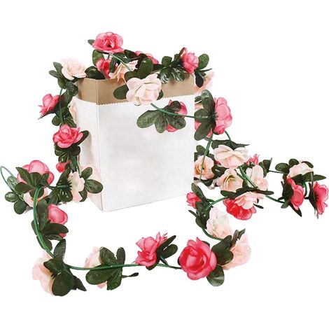 3 Stück Blumengirlande Künstlich Rosen, 2,3M Girlande Frühling  Seidenblumenmaterial, Blumenranken Künstlich für Innen Außen Raum Deko Blumen Girlande für Hochzeit Party, Rosa (1/5)
