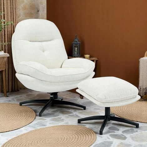 Fauteuil détente pivotant blanc avec repose pieds IENA (1/3)