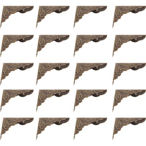 Lot de 20 protections d'angle en bronze style rétro, à angle droit, avec clous, pour caisses en bois et flight cases.