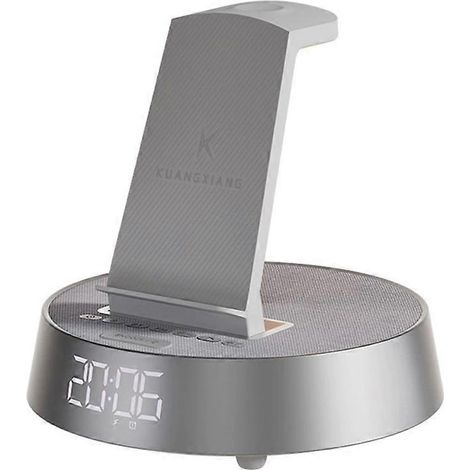 Station de charge avec réveil 6 en 1 pour chambre, station de charge sans fil avec veilleuse à intensité variable et haut-parleur Bluetooth. (1/5)