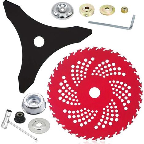 Lames de débroussailleuse à pointe en carbure de tungstène de 22,9 cm x 36 dents et lames de désherbeur de 25,4 cm x 3 dents avec kit adaptateur universel pour débroussailleuse (1/5)