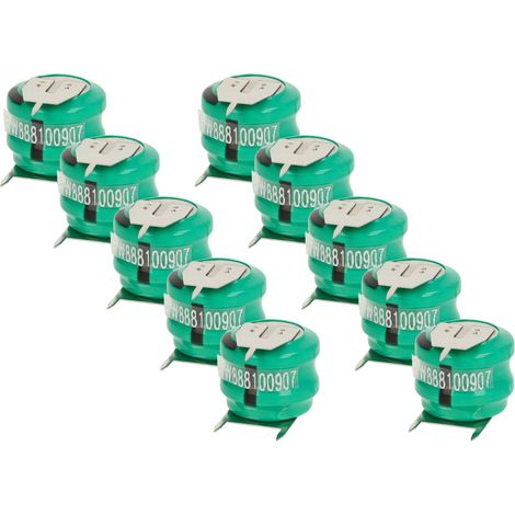 vhbw 10x NiMH Ersatz Knopfzellen-Akku Typ V80H 3-Pins 80mAh 2,4V kompatibel mit Modellbau-Akkus, Solar-Leuchten uvm.