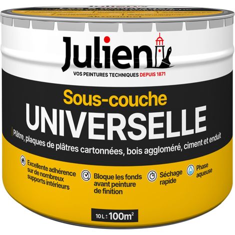 Julien – Sous-couche universelle acrylique 10L – Aspect mat blanc – Pour plâtre, bois, ciment – Recouvrable par toutes peintures