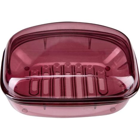 Hochwertiger Seifenbehälter aus Kunststoff, Seifenaufbewahrungsbox, Badezimmergeschirr-Accessoires, Seifenhalter mit auslaufsicherem Deckel (Farbe: Transparentrot) (1/5)