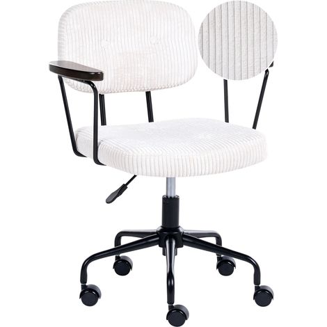 Silla de oficina de pana giratorio ajustable escritorio blanco crema Algerita (1/5)